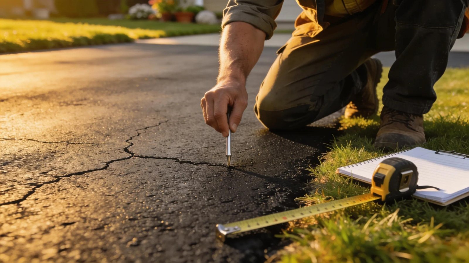 Close-up inspection of an asphalt driveway highlighting its durability and longevity