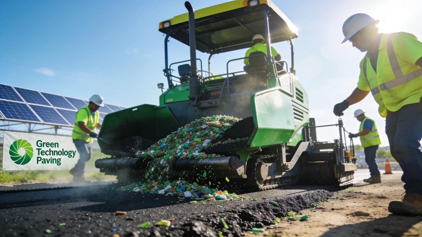 Using recycled asphalt material in installation showcasing environmental sustainability