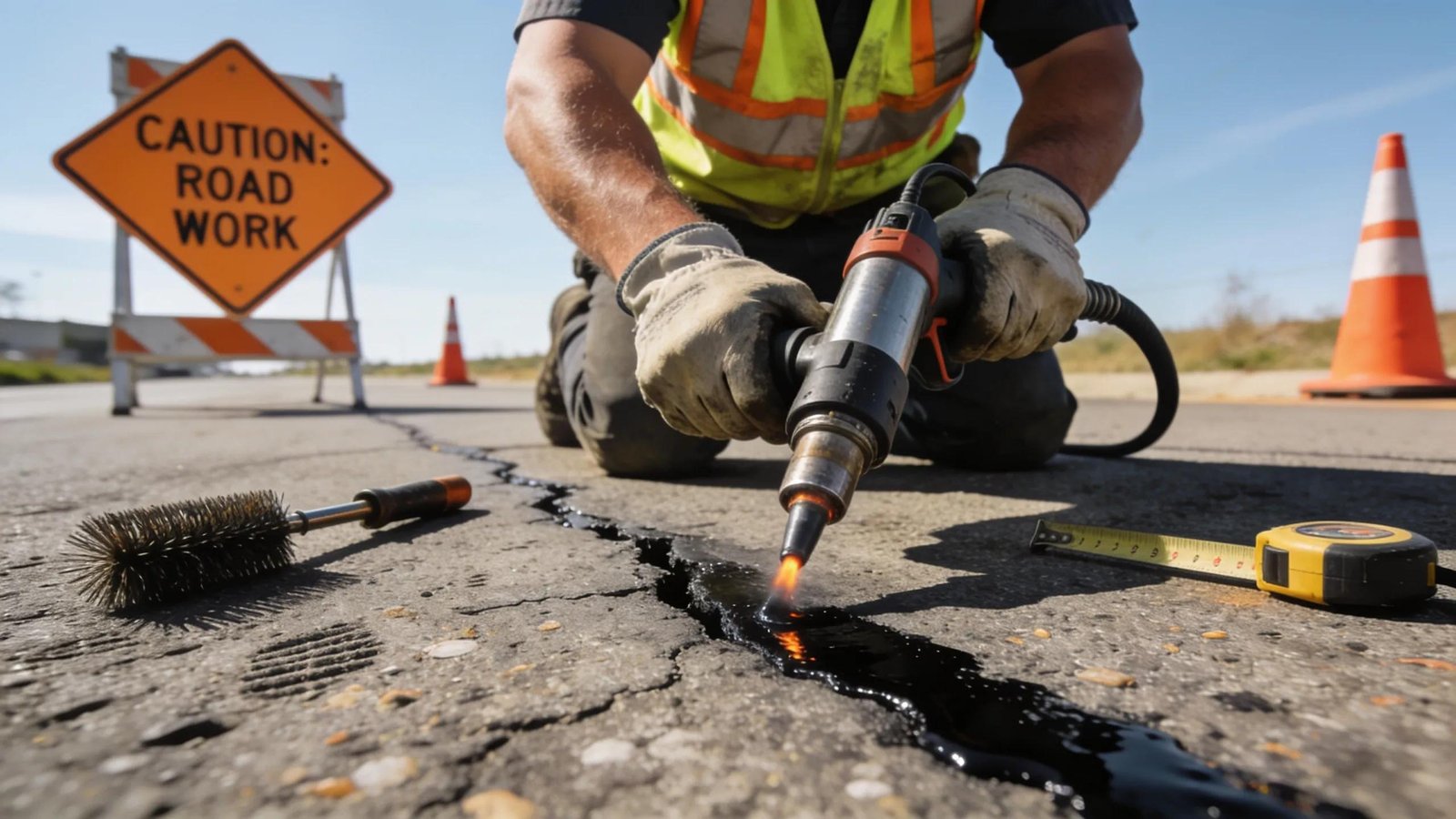 Contractor performing professional asphalt maintenance and repair work